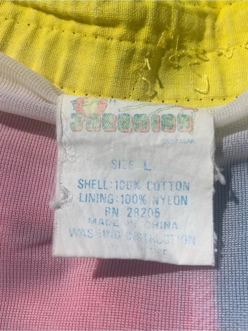 Vintage vibrant colorblock cotton swim trunks - needs elastic repair